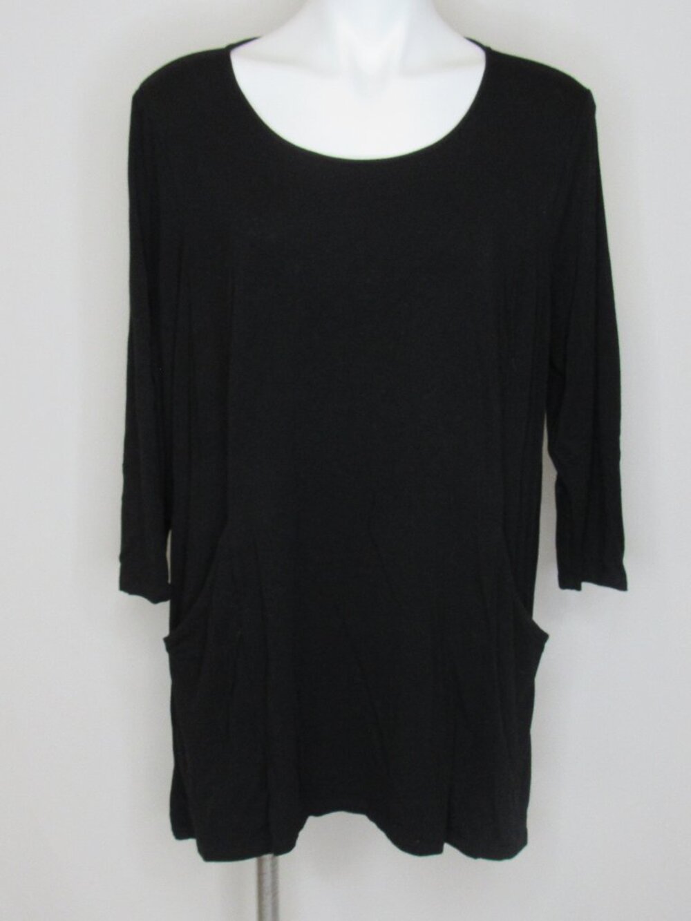 Chico's Black 3/4 Sleeve Scoop Neck Side Pocket Tunic Top Women's 2 L Large